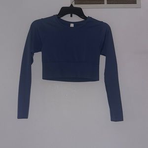 AERIE BLUE CROPPED LONG SLEEVE SHIRT SMALL
